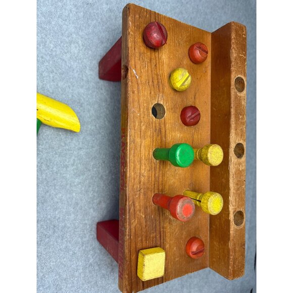 Vintage Playskool Wooden Workbench with Hammer & Pegs Set 1960s - Picture 4 of 9